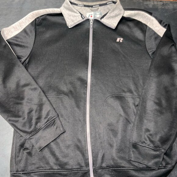 Russell Athletic Men Large Black Gray Full Zip Long Sleeve Pocket Jacket (GS1) - Picture 1 of 6